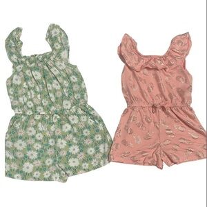 Set of 2 Girls Rompers- Green Floral and a Peach color Pineapple foil Print.